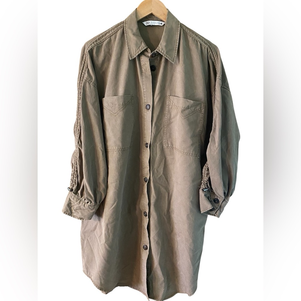 Zara Jacket Twill Button Down Oversized Women Medium / Large Brown
